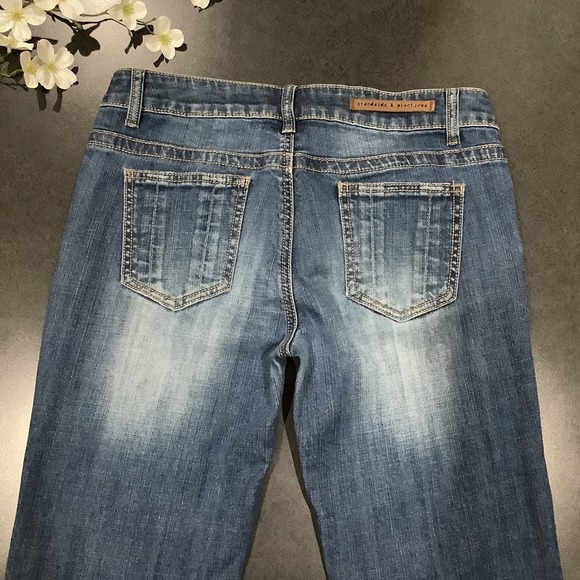 Standards & Practices Ripped Straight Leg Jeans Medium Wash Distressed Crinkle - Picture 8 of 16